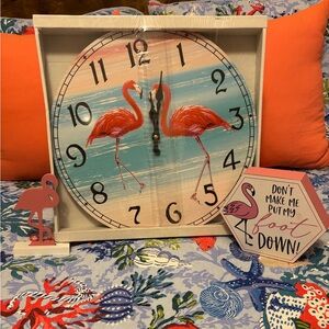 Tropical Flamingo Wall Clock - Coral and Sky Blue